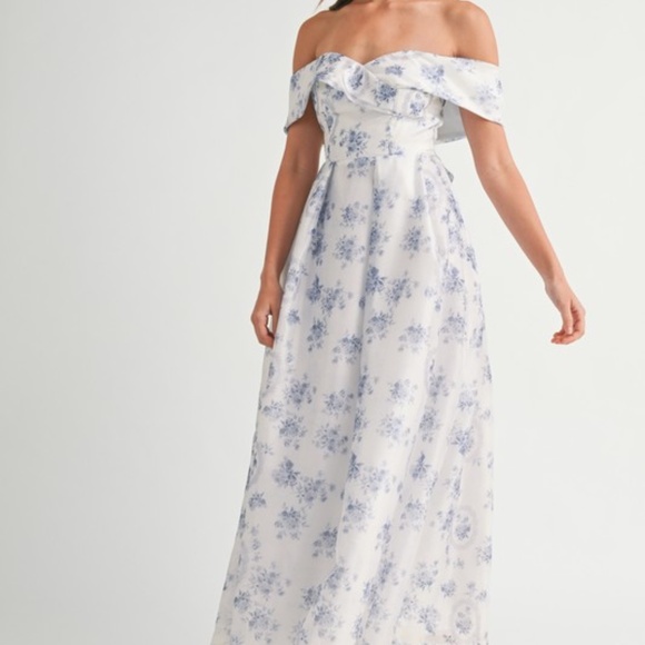 NWT MABLE Off Shoulder Floral Maxi Dress – Elegant Summer Wedding Guest Size S-L - Picture 10 of 15
